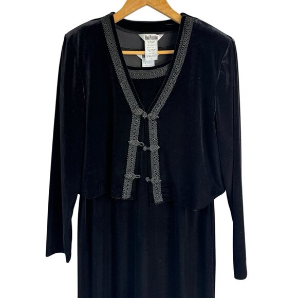 Vintage Black Velvet Maxi Dress Cropped Jacket Set Gothic Size 12 - Picture 1 of 9